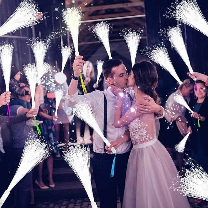 SHQDD 36 PCS White Fiber Optic Sticks, LED Fiber Wands, Fiber Optic Wand with 3 Light Modes, Glow in the Dark Party Supplies, Wedding Party Supplies, for Wedding, New Year, Birthday, Carnival