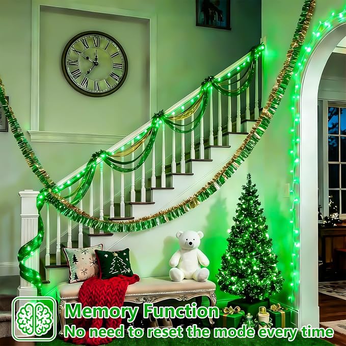 YEGUO Battery Operated String Lights, 2 Pack Each 33ft 100 LED Twinkle Fairy Lights Outdoor Waterproof, 8 Modes Clear Wire Green Christmas Lights Indoor with Remote