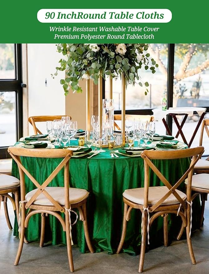Pesonlook 10 Pack Green Round Tablecloths 90 Inch, Polyester Spring Easter Table Cloth Circle Bulk Linen Stain and Wrinkle Resistant Washable Table Cloth for Wedding Party Dining Banquet