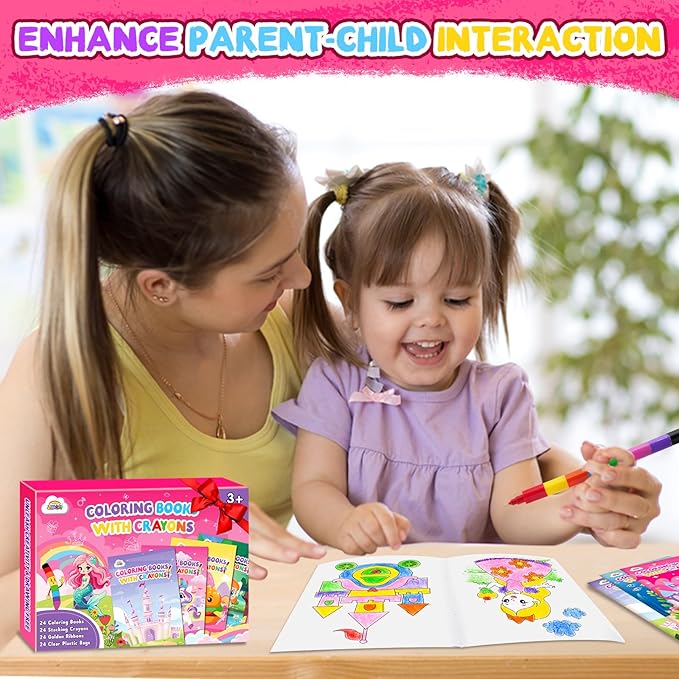 ZMLM 24 Pack Coloring Books for Kids with Crayons,Party Favors for Kids 4-8, Goodie Bags Stuffers for Toddlers, Classroom Prizes Birthday Return Gifts (Girls)
