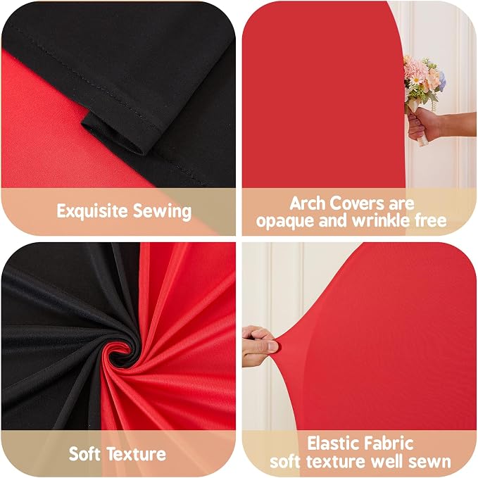 Black Red Arch Cover 7.2FT 6FT Wedding Arch Backdrop Covers Set of 2 Stretchy Spandex Balloon Arch Backdrop for Graduation Baby Bridal Shower Birthday Party Decor Anniversary Banquet Photo Background