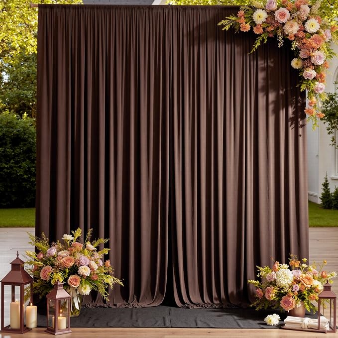 30ftx12ft Brown Backdrop Curtains for Parties, Wrinkle Free Polyester Brown Photo Backdrop Drapes 6 Panels 12 ft Long Back Drop Cloth for Wedding Birthday Photography Background Party