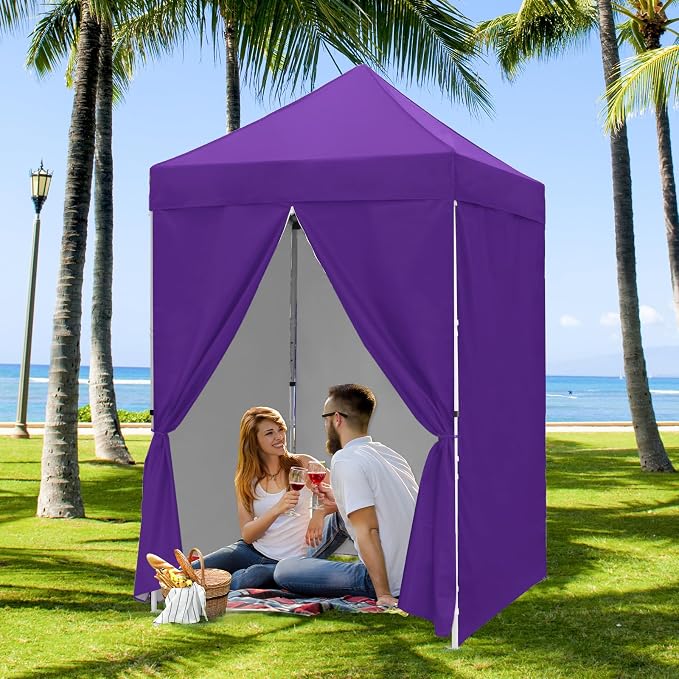 COOS BAY 5x5 Pop Up Canopy Tent with Side Walls, Easy Setup Portable Sun Shelter with Carry Bag, Outdoor Shade for Beach, Camping, Sports & Backyard, Purple