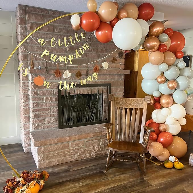 Fall Balloon Arch kit, 122Pcs Thanksgiving Balloon Garland, Beige Burgundy Dusty Green Ivory White Metallic Gold Balloons for Autumn Birthday Harvest Baby Shower Fall Little Pumpkin Party Decorations