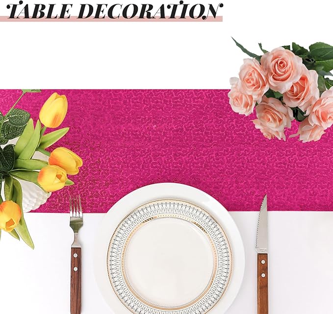 Sugargirl 10 Packs 12 x 72 inches Sequin Table Runner, Glitter Hot Pink Table Runner for Birthday Party Supplies Wedding Holiday Celebration Event Decorations