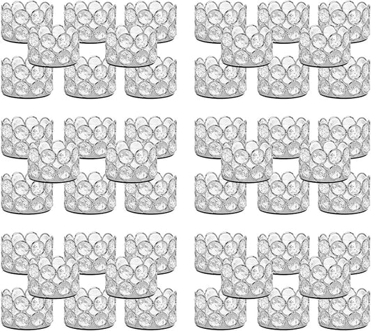48Pcs Silver Votive Candle Holder Bulk for Wedding Centerpiece, Tea Light Candles Holder Crystal Candle Centerpiece for Party Home Table Decor Diya for Return Gift(Candle Excluded)