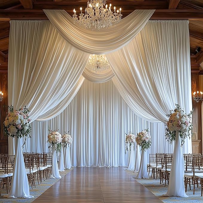 10ftx15ft White Backdrop Curtains for Wedding-Wrinkle Free Backdrops Curtain Drapes Fabric Decorations Photo Back Drop Cloth for Baby Shower Photography 2Panels 15ft(H) x 5ft(W)