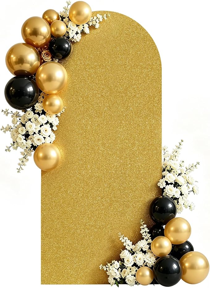 6FT Arch Backdrop with Stand Set, No-Tip Stability Foam Board Photo Booth Background for Wedding Birthday Party Ceremony Baby Shower Banquet Decoration Reusable - BlackGold