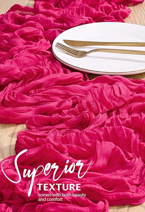 10 Pack Hot Pink Cheesecloth Table Runner 10FT Boho Gauze Cheese Cloth Table Runners Romantic Rustic Sheer Table Decorations for Wedding Party Baby Shower Birthday Holiday Home