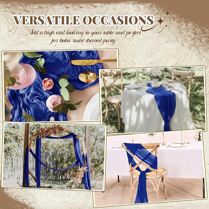 Pesonlook 12 Pack Royal Blue Table Runner, Cheesecloth Table Runner Long Romantic Semi Sheer Rustic Boho Gauze Table Runners for Wedding Bridal Shower Birthday Party Decorations(17.7×108 Inch)