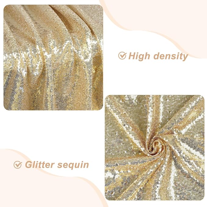 PartyDelight Light Gold Sequin Backdrop 6x7ft 4 Inch Rod Pocket | Dense 3mm sequins on mesh backing with 4 inch rod pocket for full body photos ceremony arches party walls and stage displays