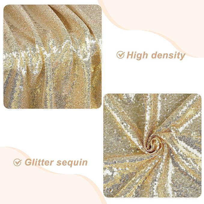 PartyDelight Sequin Tablecloth Round 50" Light Gold Table Topper for Wedding Party Birthday Bridal Baby Shower and Other Events Decorations