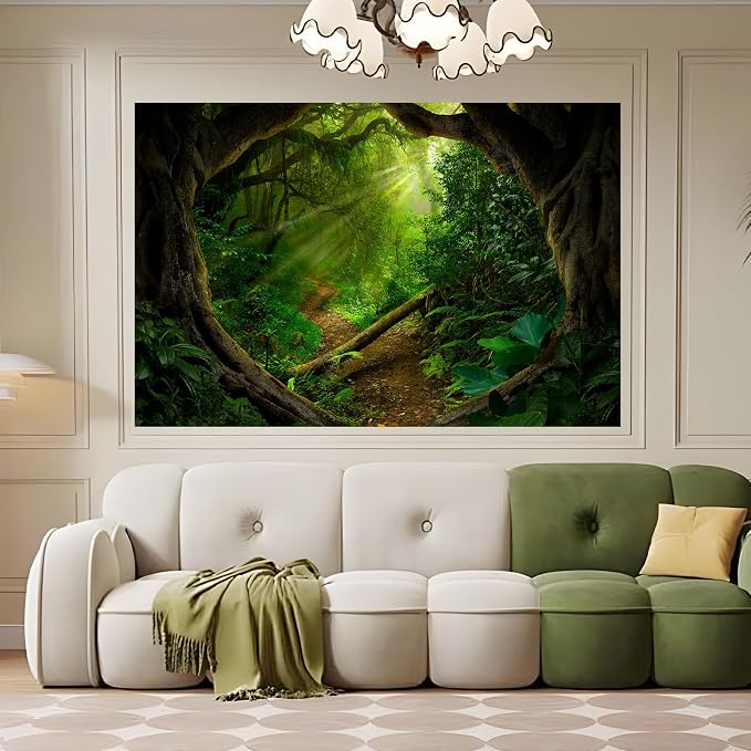 Jungle Photography Background Mysterious Spring Rainforest Sunlight Jungle Forest Backdrop Camping Theme Party Background Outdoorsy Natural Scenery Kids Adult Wedding Studio Backdrop 10x8ft