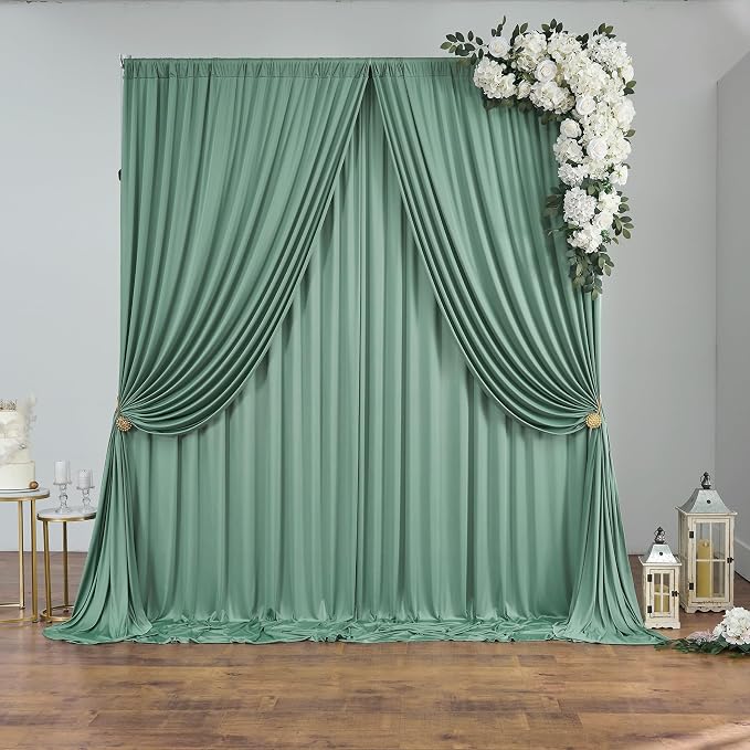20ft×10ft Wrinkle Free Sage Green Backdrop Curtain for Parties | 4 Panels 5ft×10ft Soft Silky Polyester Green Photo Backdrop Drapes for Wedding Forest Party Baby Shower Decor Back Drop Cloth