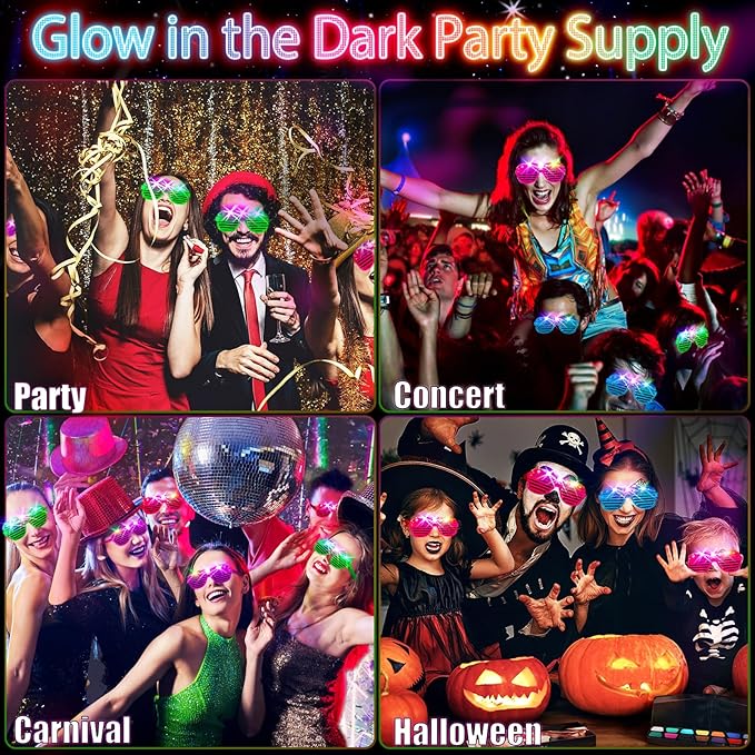 SHQDD 38PCS LED Glasses, Light Up Glasses, 5 Colors, 3 Light Modes, Glow in The Dark Party Supplies, Neon Party Favors for Birthday Gifts, Party Decorations, New Year, Carnival