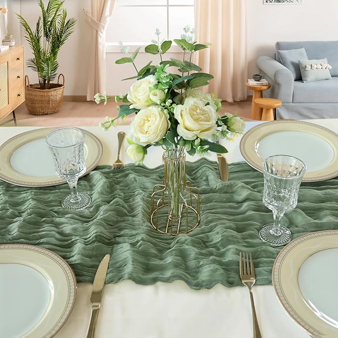 6 Pack 10FT Sage Green Cheesecloth Table Runner 120 Inch Long Gauze Rustic Boho Spring Cheese Cloth Table Runner Sheer Fabric Decorations for Holiday Party Wedding Banquet Bridal Baby Shower Décor