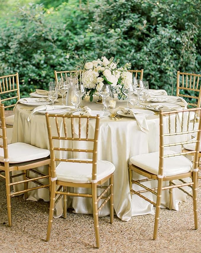 12 Pack Ivory Satin Tablecloth, 108 Inch Round Silky Satin Table Cloth, Bright Silk Tablecloth Smooth Fabric Table Covers Overlay Silky Tables Decoration for Wedding Party Banquet Birthday