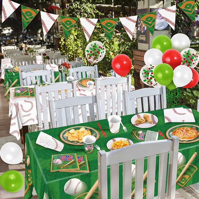 Baseball Party Decorations for 24 - Baseball Party Supplies Bundle with Plates, Napkins, Cups, Banner,Tablecloth and Balloons Perfect for Birthday & Gameday Celebrations