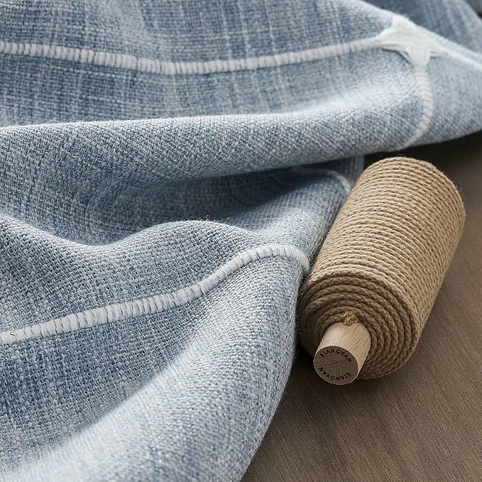 ZeeMart Grid Embroidered Hemmed Tablecloths, Blue 60x60 Inch, Farmhouse Style Heavy Weight Cotton Linen Dusty Blue Tablecloths, Boho Plaid Water Resistant Square Table Cloth