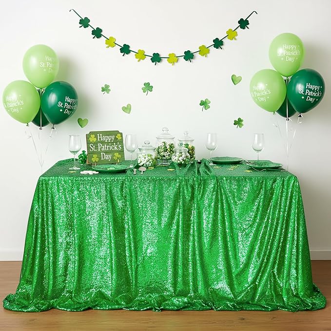 QueenDream Rectangle Tablecloth 90x132 Inches Green Sequin Table Clothes Overlay Birthday Decorations