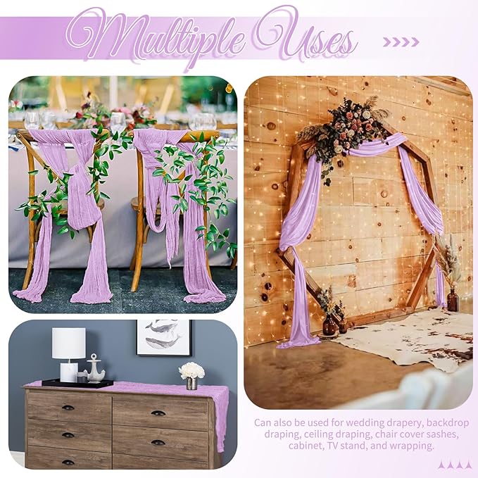 25 Pack Lavender Table Runner 17 x 108inch Cheesecloth Table Runner Boho Gauze Table Runners Rustic Sheer Fabric Cheese Cloth Table Runners for Wedding Party Bridal Shower Farmhouse Thanksgiving Decor