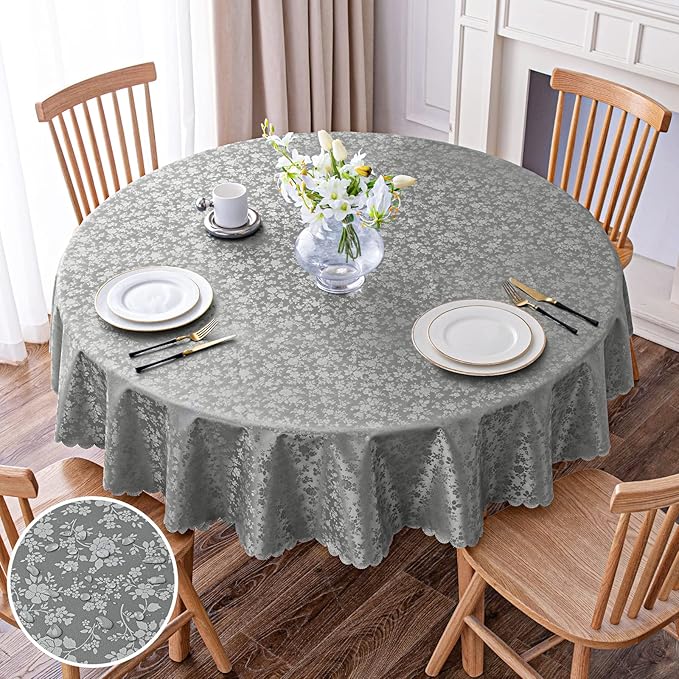 Smiry Round Table Cloth, Waterproof Heavy Duty Vinyl Tablecloths, Wipeable Washable Table Cover for Kitchen and Dining Room (Grey, 70" x 70")
