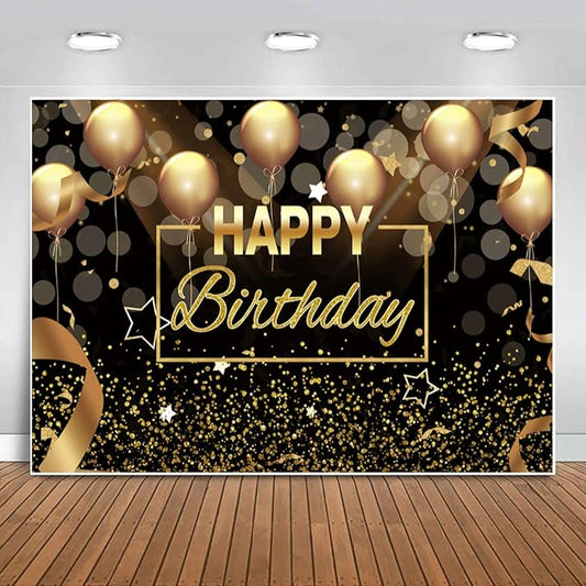 Sensfun Happy Birthday Party Backdrop Banner for Men Women Black Gold Balloons Glitter Bokeh Spots Baby Photography Background Adult Birthday Cake Table Decoration Supplies Photo Booth Backdrops 7x5ft