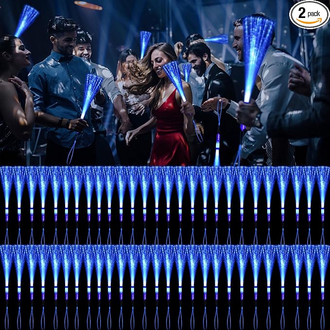 60 Pack Blue Fiber Optic Wands Glow Fiber Wands Bulk LED Light Up Wands with 3 Flashing Modes LED Flashing Sticks for July 4th Halloween Christmas Wedding Birthday Carnival Bachelor Party