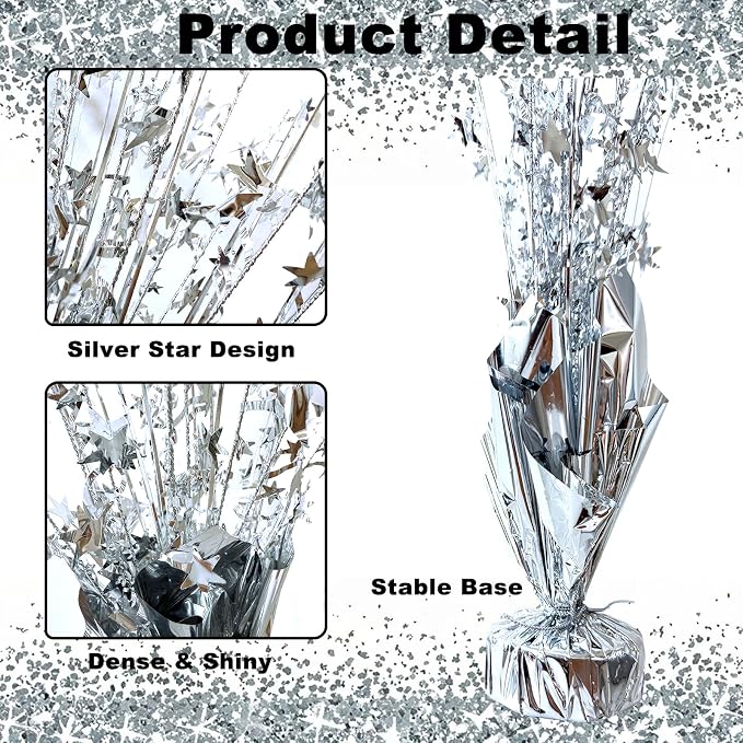 12 Pcs Metallic Foil Spray Centerpiece Party Star Table Decoration Brust Glitter Table Topper Decor for Birthday Graduation Holiday Christmas Dining Celebration New Year Party Supplies,Silver