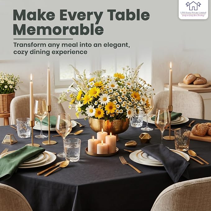 LFH Home Cotton Rich Beautiful Tablecloth for Rectangle Tables, 60 x 96 Inch Table Cloth, Machine Washable Fabric Table Cover for Dining Table, Kitchen, Parties, Holidays & Everyday Use-Black