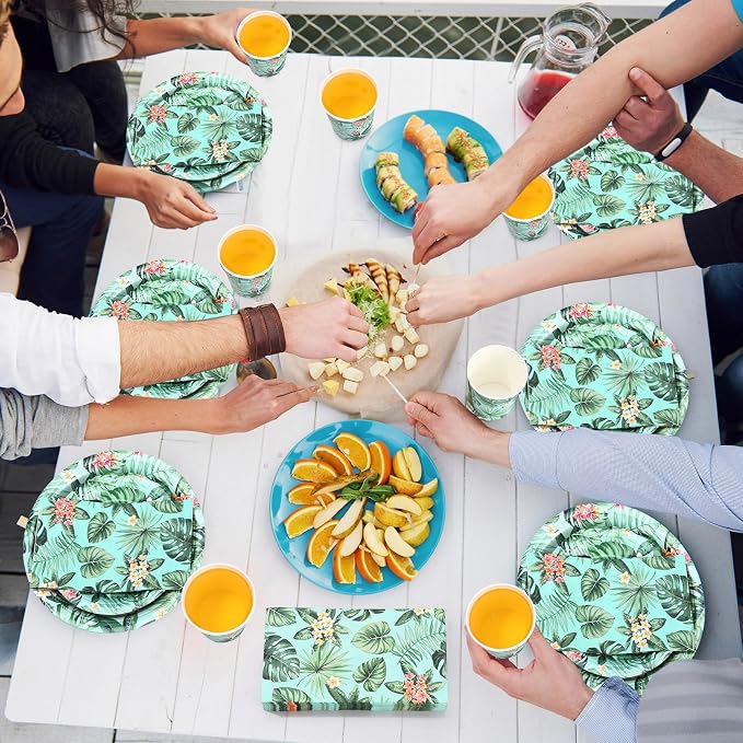 Pickmesh 250 Pcs Hawaiian Paper Napkins Plates Cups Set Tropical Nights Luau Party Supplies Hawaii Aloha Disposable Tableware for Summer Birthday Pool Beach Dinner, Serve for 50 Guests(Monstera)