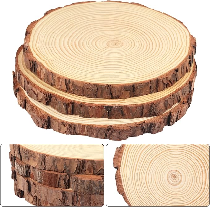 6 PCS 7-8 Inch Natural Wood Slices, Unfinished Pine Wood Circles with Barks for Coasters, DIY Crafts, Christmas Rustic Wedding Ornaments and Centerpieces,by,GNIEMCKIN.