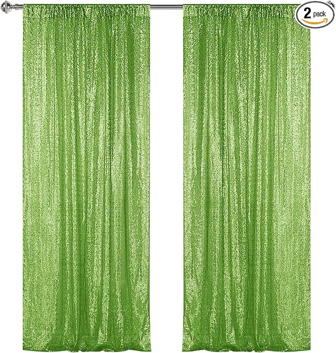 Sugargirl Apple Green Sequin Backdrop Curtain 2 Panels 2FTx8FT Glitter Apple Green Background Drapes Sparkle Photography Backdrop for Party Wedding Birthday Wall Decoration