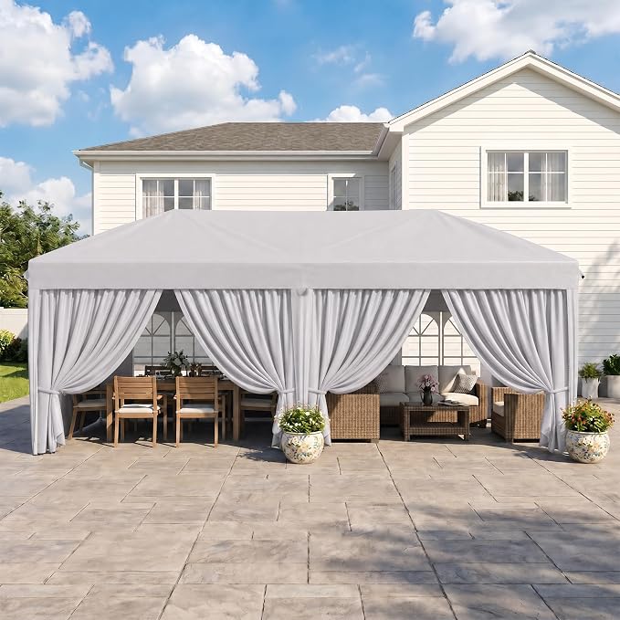 KIGOTY 10x20 FT Portable Pop Up Canopy Tent, Adjustable Height Instant Gazebo with Sidewalls, Sandbags, Waterproof Outdoor Canopy for Camping, Parties, Vendor Events (White, 3m × 6m with sidewalls)