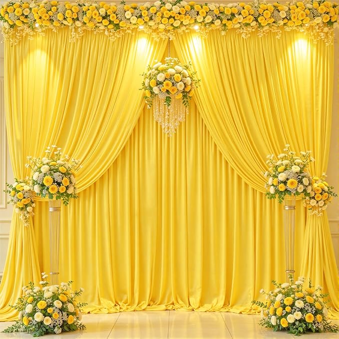 10x12 Yellow Backdrop Curtains for Wedding Party Wrinkle Free Backdrops Curtain Drapes Fabric Decorations Photo Back Drop Cloth for Baby Shower Photography Stage Reception 5ft x 12ft,2 Panels