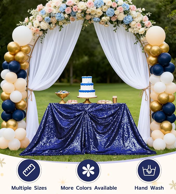 Juya Delight 60" x 102" Navy Blue Sequin Rectangle Tablecloth for Wedding Birthday Party Festival Ceremony Cake Dessert Table
