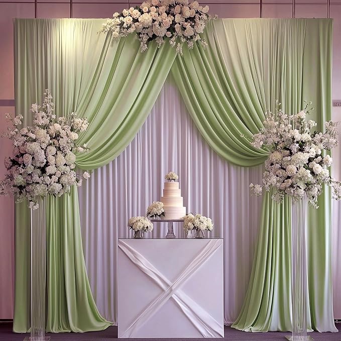ESGOTBME 20x10ft Wrinkle Free Sage Green Backdrop Curtain for Parties Soft Fabric Drapes Wedding Curtain Backdrop for Birthday Party Decorations Background for Photography 5x10ft, 4 Panels
