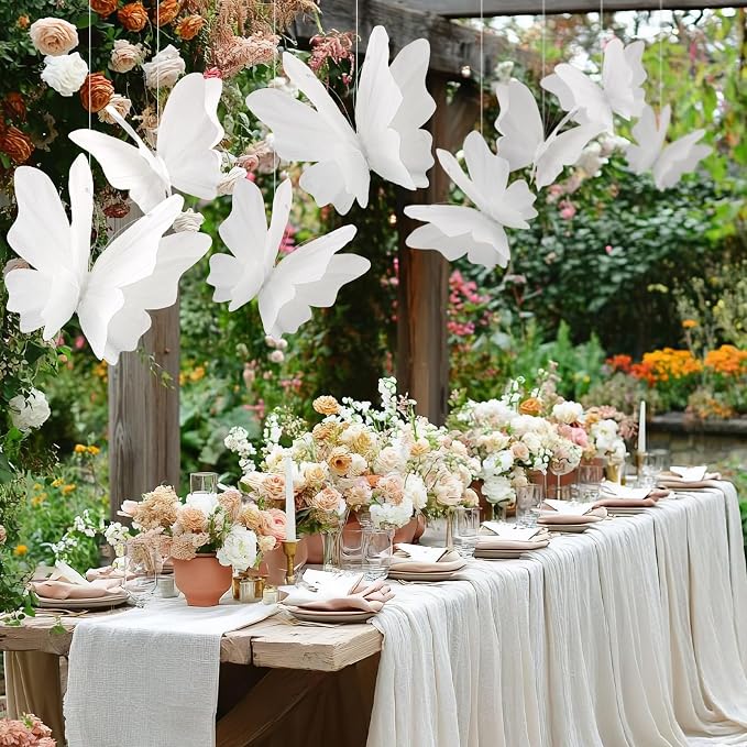 SUNBEAUTY Large White Paper Butterflies 3D Butterfly Party Decorations Giant Hanging Butterflies for Baby Shower Girls Women Birthday Wedding Wall Decor Spring Garden Mariposas Grandes para Decor