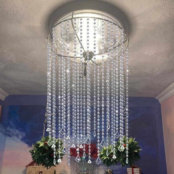 24 Pcs 13 Inch Clear Acrylic Crystal Garland Strands Hanging Crystal Strings Decoration Chandelier Beaded Chain Ornament Beaded Garland Curtain for Wedding Party Manzanita Tree Centerpiece