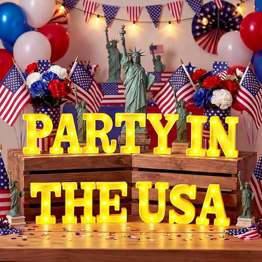 Honoson 13 Pcs 4th of July Decorations Party in The USA Lights up Signs 250th Memorial Day Patriotic Parties Table Decor Set for Independence Day Memorial Veterans Patriotic Party Decorations