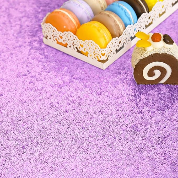 Eternal Beauty Lavender Tablecloth, 60x120 Inch Sequin Rectangle Table Cover for Cake Dessert Exhibition Party Birthday Events