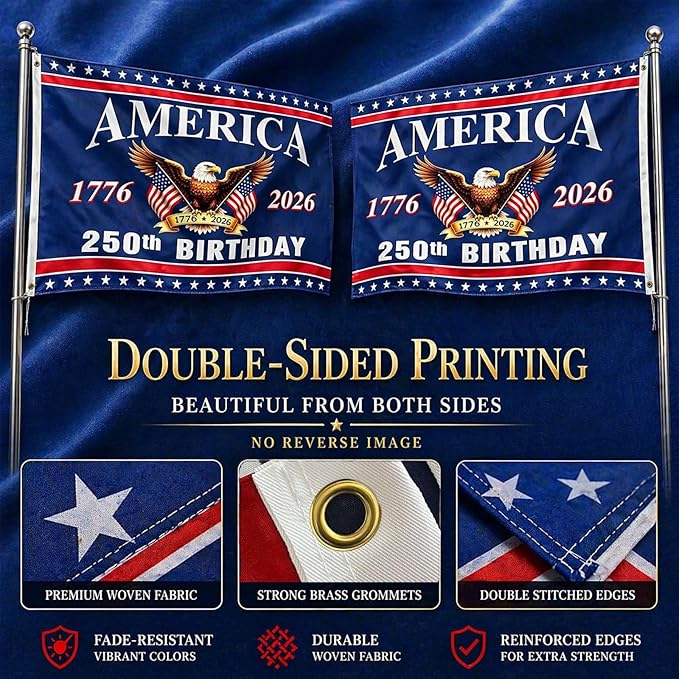 250th Anniversary American Flag - Double Sided 3-Ply Flag for outside,4th of July Decorations Independence Day,USA Flag 250 Year Anniversary for Outdoor Decoration