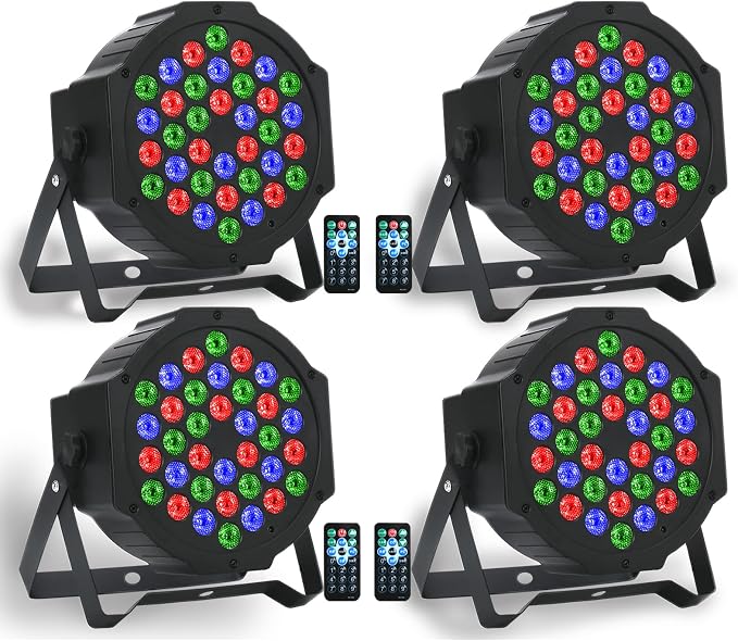 Dj Lights, 36 LED RGB Par Light Stage Lights with Sound Activated Remote & DMX Control Uplights for Weddings KTV Disco Christmas Party Lighting(4Pack)
