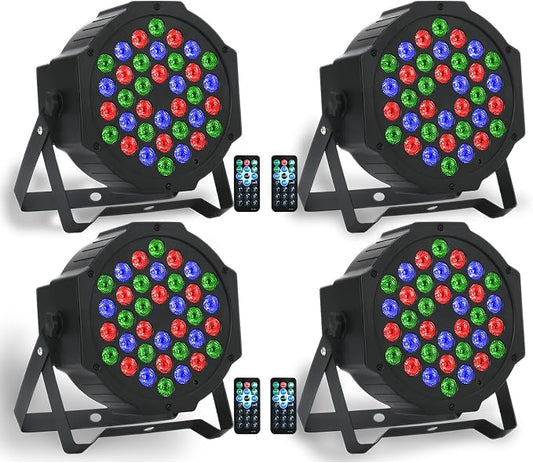 Dj Lights, 36 LED RGB Par Light Stage Lights with Sound Activated Remote & DMX Control Uplights for Weddings KTV Disco Christmas Party Lighting(4Pack)
