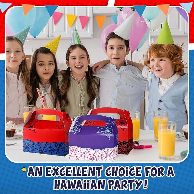 Marspark 24 Pack Spider Web Cartoon Birthday Party Supplies, Paper Gift Boxes, Cartoon Candy Treat Boxes for Birthday Party Decorations(3 Color Spider Pattern)