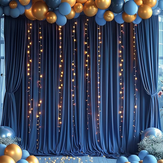 20x10 Navy Blue Backdrop Curtain for Party Wrinkle Free Polyester Fabric Photo Backdrop Curtain Drapes for Party Wedding Stage Birthday Baby Shower Decoration 5ft x 10ft,4 Panels