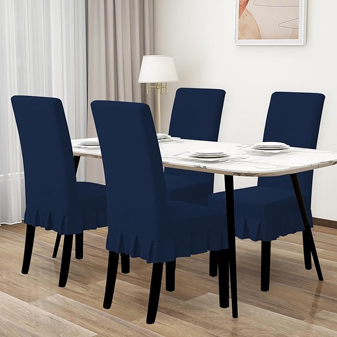 Easy-Going Dining Chair Covers Stretch Parsons Chair Slipcover with Skirt Chair Covers for Dining Room Restaurant Banquet (4 PCS, Navy)