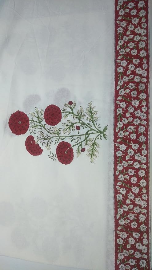 Ridhi Falum Red Hand Block Print Cotton Rectangle Tablecloth 190" x 72" inches Reusable Table Cover Decorative Everyday Use for Dining Room, Farmhouse, Home Gift for Spring, Mother's Day