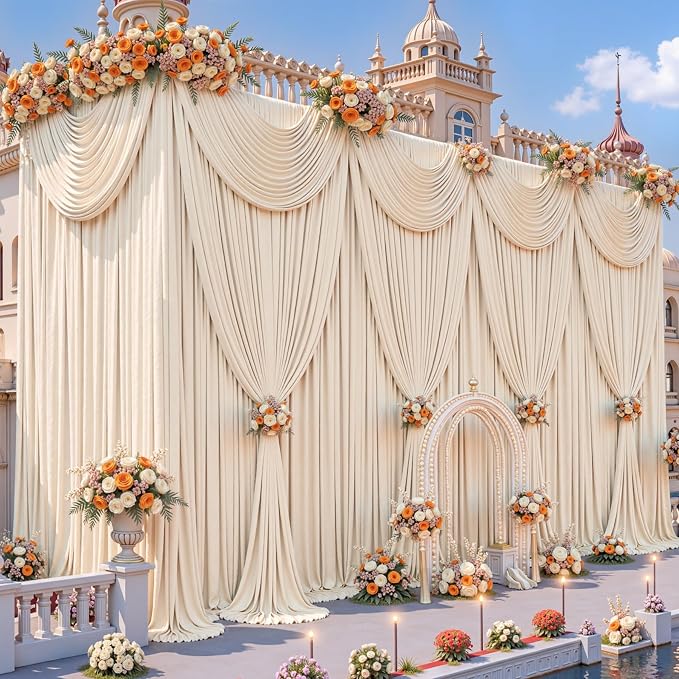 10x12ft Champagne Backdrop Curtains for Parties Wrinkle Free Fabric Backdrop Curtain Wedding Photo Drapes Backdrop for Birthday Party Baby Shower Bridal Shower Photography Back Drop 2 Panels 5x12FT