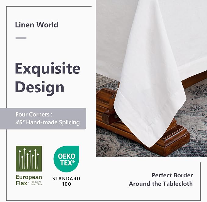 Linen World Linen Tablecloth,100% French Linen White Tablecloth 72" x 72" Inch,Washable Square Tablecloth for Dining,Outdoor,Weddings and Restaurants,Decorative Thanksgiving Christmas